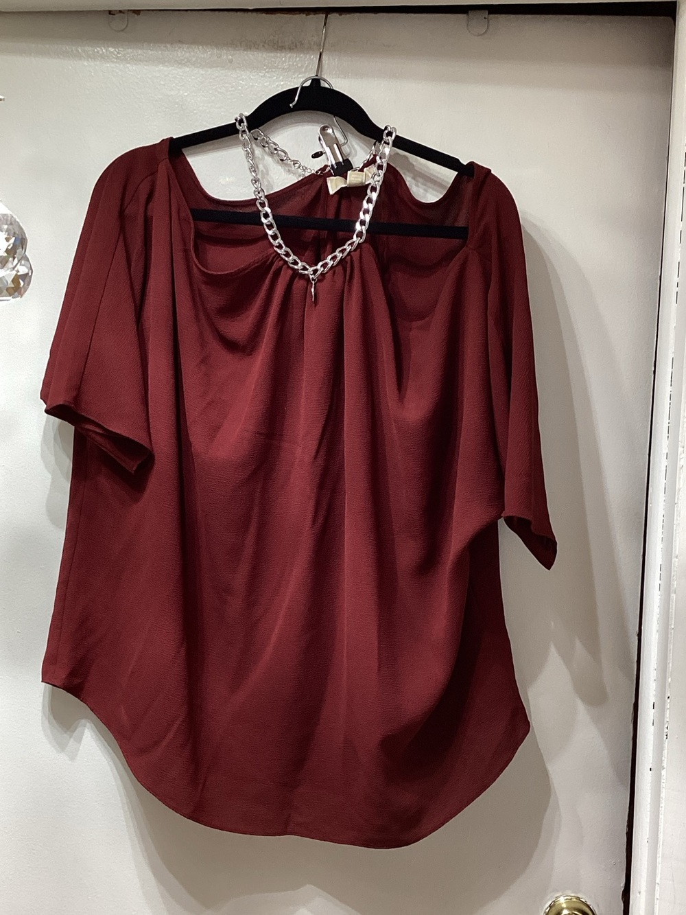 MICHAEL Michael Kors Burgundy Off-Shoulder Draped Blouse